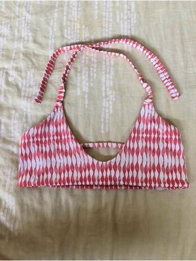 Midori Pink and White Patterned Halter Bikini Top